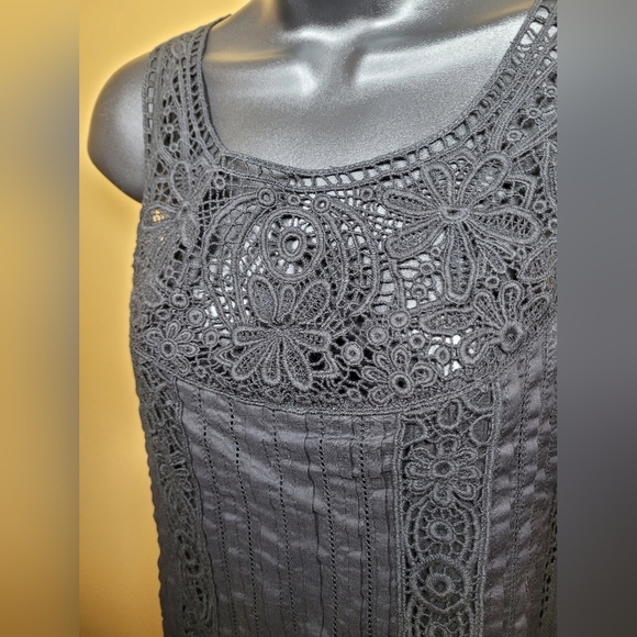 Sundance 100% Cotton Black Pleated Pin Tuck Crochet Boho Dress sz M - Picture 12 of 12